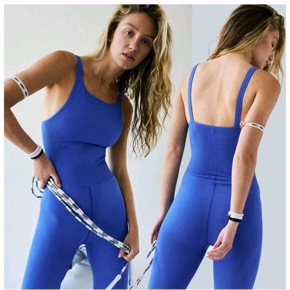 Free People FP Movement Good Karma Jumpsuit SZ M/L One Piece In Electric Cobalt - Picture 1 of 12